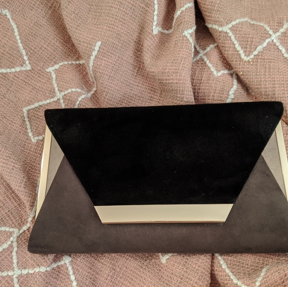 Black, Grey, Tan and Gold Velvet Envelope Clutch - Picture 2 of 6
